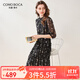 科蒙博卡2024春夏真絲新款黑色碎花連衣裙女輕熟氣質(zhì)桑蠶絲蛋糕裙 黑色 L