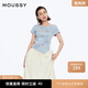 moussy【新復古回潮】 美式復古辣妹暈染玫瑰短袖T恤028ISZ90-3061 110藍色 均碼