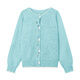 妃奧絨溫柔風(fēng)小眾長(cháng)袖毛衣開(kāi)衫女秋季韓系寬松藍綠色上衣外搭針織衫外套 藍綠色 均碼