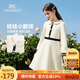 英氏（YEEHOO）女童連衣裙兒童裙子中大童裝娃娃領(lǐng)長裙學(xué)院風(fēng)淑女秋裝 米白 160