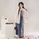 芷蘅間 孤獨星球 原創(chuàng  )國風(fēng)漢服女改良旋裙飛機袖秋季女通勤漢元素 藍色仿主腰吊帶一件 預售30天 S