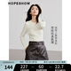 紅袖修身打底針織衫秋季2024新款女裝字母壓花正肩圓領(lǐng)簡約百搭上衣 本白001 M