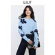 LILY2025秋新款含羊毛浪漫氣質通勤立體提花藍色針織衫圓領毛衣女 401藍色 L