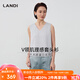 藍地（LANDI）[藝術(shù)感夏日系列]LANDI柔霧藍V領(lǐng)肌理感無(wú)袖小衫女襯衫2025夏新品 柔霧藍 M
