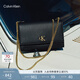 Calvin Klein小眾單肩包禮物荔枝紋包包金屬搭扣鏈條翻蓋CK女包斜挎包DH2806 YIQ-黑金 OS