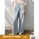 獨束（DUSHU）大碼女裝淺色牛仔褲夏2025年新款時(shí)尚百搭高腰條紋拼接直筒褲 淺牛仔藍 2XL （尺碼：4）