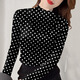 春秋衣服女裝半高領(lǐng)顯瘦長(cháng)袖T恤寬松洋氣時(shí)尚百搭印花打底衫上衣 黑底白波點(diǎn)【半高領(lǐng)長(cháng)袖】 2XL 建議120-斤130斤