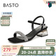 百思圖24夏氣質(zhì)鉆帶舒適粗跟女一字帶銀色涼鞋TT109BL4 黑色 37