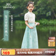 英氏（YEEHOO）兒童漢服女童馬面裙中大童裝新中式雪紡國(guó)風(fēng)半身裙子夏 藍(lán)色 165