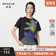幻走（MOVEUP）2024春季新款.FUN系列圓領(lǐng)花卉印花設(shè)計(jì)純棉短款T恤女 黑色 M