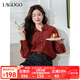 LAGOGO桃皮絨安可拉紅顯白襯衫女拉谷谷2025秋季新款氣質(zhì)薄款外套 紅棕色 M