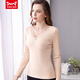 貓人（MiiOW）巨厚保暖內衣低領(lǐng)女加絨美體緊身純棉冬抗寒零下度 膚色蕾絲V領(lǐng)單件上衣 L 80-100 斤