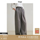 旅途原品ltyp 經(jīng)典千鳥(niǎo)格色織100%亞麻休閑褲 秋季松弛感闊腿褲女 黑杏色-幾何色織格紋 M