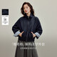 茵曼格紋拼接翻領(lǐng)牛仔短外套2025秋女裝新款上衣 深牛仔藍 M