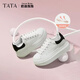 他她（TATA）女鞋2025新款奶油泡泡厚底鞋子小白鞋透氣休閑增高板鞋 白/黑 37