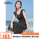 百圖betu女裝2025夏季新款連衣裙無袖皺皺碎花小飛袖沙灘裙子2506T47 黑色 S