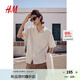 H&M男裝古巴領(lǐng)襯衫2025夏季新款潮流通勤亞麻混紡短袖襯衣1256946 米色/白色條紋 M 175/100