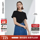 朗姿純棉法式設(shè)計感小眾別致上衣短袖女夏新款氣質(zhì)時尚T恤 黑色 M