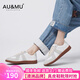 AU&MU德訓(xùn)鞋輕便運(yùn)動(dòng)休閑鞋百搭經(jīng)典小白鞋透氣板鞋平底大碼情侶男女鞋 DX001灰色【男女款】 38