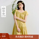 茵曼（INMAN）亞麻法式小飛袖圓領(lǐng)連衣裙2025夏季女裝新品顯瘦設計感裙子 桔子黃 M