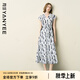 顏域V領(lǐng)收腰連衣裙女2025夏季新款寬松復(fù)古輕熟風(fēng)開(kāi)叉純棉長(zhǎng)裙子 灰花 XL