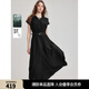 ELLE黑色綁帶設計感優(yōu)雅連衣裙女2025夏季新款萊賽爾天絲時(shí)尚長(cháng)裙 黑色 M