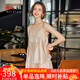 美標(biāo)真絲吊帶短褲睡衣套裝女夏100%桑蠶絲性感絲綢蕾絲花邊打底家居服 灰粉 XL （170/92A）