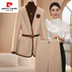 皮爾卡丹（pierre cardin）杏色西裝套裝女秋冬新款感氣質(zhì)名媛職業(yè)正裝西服外套兩件套女 杏色外套+咖色打底衫+褲子 (送胸花+腰帶) M