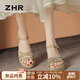 ZHR涼鞋女夏季坡跟松糕厚底女鞋氣質(zhì)水鉆一字帶輕便鞋子女M596香檳36