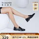 萊爾斯丹春季新款商場(chǎng)同款純色通勤低跟復古樂(lè )福女鞋真皮小皮鞋19501 黑色 BKP 36