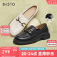 百思圖24春季商場同款簡約金屬扣樂福鞋粗跟女單鞋CB103AA4 黑色 39