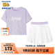 Skechers斯凱奇童裝女童針織短袖短裙夏季套裝兒童戶(hù)外舒適T恤衫P224G043 淺雪青色/00EW 150 cm