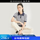 佐丹奴針織衫女裝金線棉條紋毛織短袖POLO針織衫18354906 02寶藍(lán)金銀絲間白條紋 L
