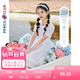 鉛筆俱樂部童裝2025夏裝新款女童連衣裙中大童裙子兒童收腰碎花裙 藍色 150 cm