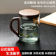 戶璃日本雙層玻璃杯泡茶杯大容量水杯男士2025新款家用辦公杯子帶把手 方形木把透明款-400ml+杯墊