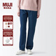 無(wú)印良品（MUJI） 女式 牛仔 直筒褲（股下77cm）女款牛仔褲子 純棉全棉丹寧回潮 藍(lán)色BEA90A3A 26inch 165/66A