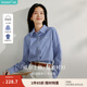 茵曼（INMAN）七夕休閑襯衫女法式時髦格紋2025秋季女裝新款百搭翻領(lǐng)長袖上衣 寶藍格 S （褲子26碼）