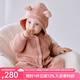 OAK FAMILY新生兒連帽連體衣寶寶長(zhǎng)袖純棉毛衫嬰兒衣服爬服秋冬 橡皮粉 90cm
