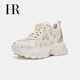 HR赫蓮娜女鞋子2025年冬季新款厚底老爹鞋百搭休閑運動(dòng)鞋 米金 37