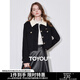 初語(yǔ)加絨加厚燈芯絨外套女2024冬季新款短款撞色拼接設計夾克上衣 黑色 L