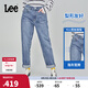 Lee411舒適高腰小直腳藍色日常休閑女士牛仔褲潮流