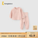 童泰（TONGTAI）寶寶內衣套裝春秋季男童女童家居服上衣高腰褲子兒童睡衣坑條 粉色 100 cm