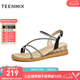 天美意涼鞋女商場(chǎng)同款閃鉆細(xì)帶坡跟簡(jiǎn)約女鞋CTI16BL3 黑色 35