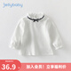 JELLYBABY女童打底衫秋季1歲小童t恤純棉甜美花邊內(nèi)搭白色秋冬兒童寶寶上衣 米白 110