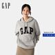 Gap男女裝2025春季新款貼布繡logo連帽衫衛衣經(jīng)典上衣美版 灰色 868453 S 美碼 M亞洲碼175/92A