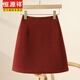 恒源祥2025新款毛呢半身裙女加厚秋冬a字紅色短裙高腰小個(gè)子包臀呢 紅色 M