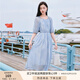 香影溫柔風(fēng)粉色連衣裙女2025夏季新款超好看五分袖海邊度假沙灘裙 藍(lán)色 L