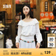 森馬（Semir）長袖襯衫女短款白色繡花浪漫秋2025新款荷葉邊一字肩襯衣溫柔 本白10101 S