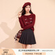 香影紅色蝴蝶結毛衣女2025秋季新款本命年針織衫韓系穿搭上衣開(kāi)衫 紅色 S