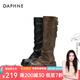 達(dá)芙妮不過膝長靴女做舊廢土風(fēng)時(shí)尚厚底百搭搭扣粗跟時(shí)裝堆堆靴2024冬季 棕色 37 (235mm) 標(biāo)準(zhǔn)碼